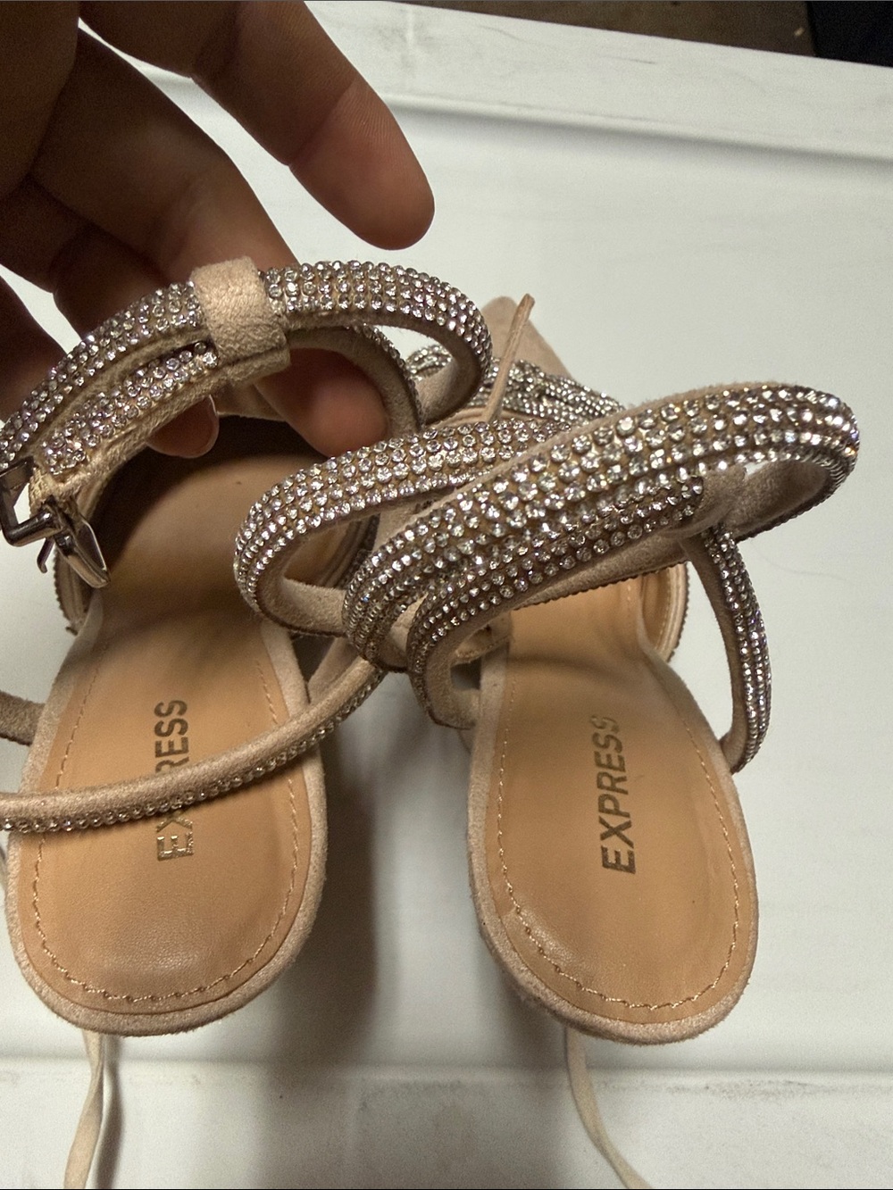 Express Nude Heels with Rhinestone Bow - Picture 10 of 10